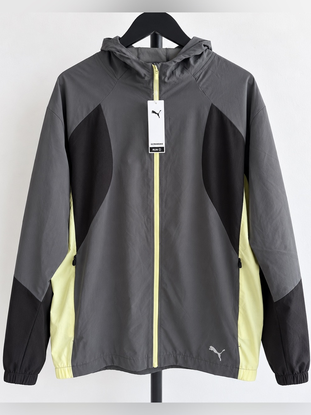 PUMA Run Ultraweave Hooded Jacket Men L Dusky Gray Yellow